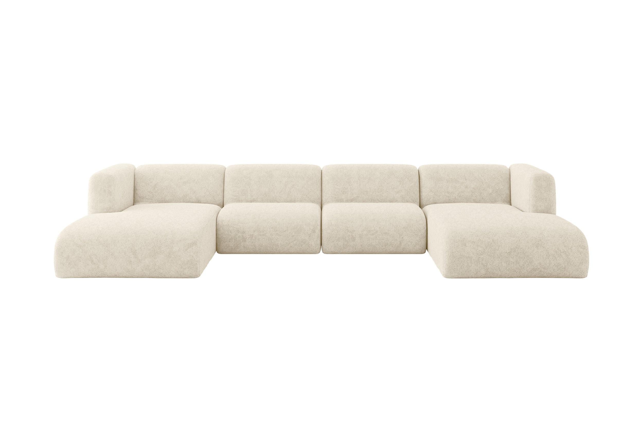 WOHNLANDSCHAFT MIRA-U2 408x179x70 Creme Velours - Creme/Schwarz, Holzwerkstoff/Kunststoff (408/70/179cm) - ALTDECOR