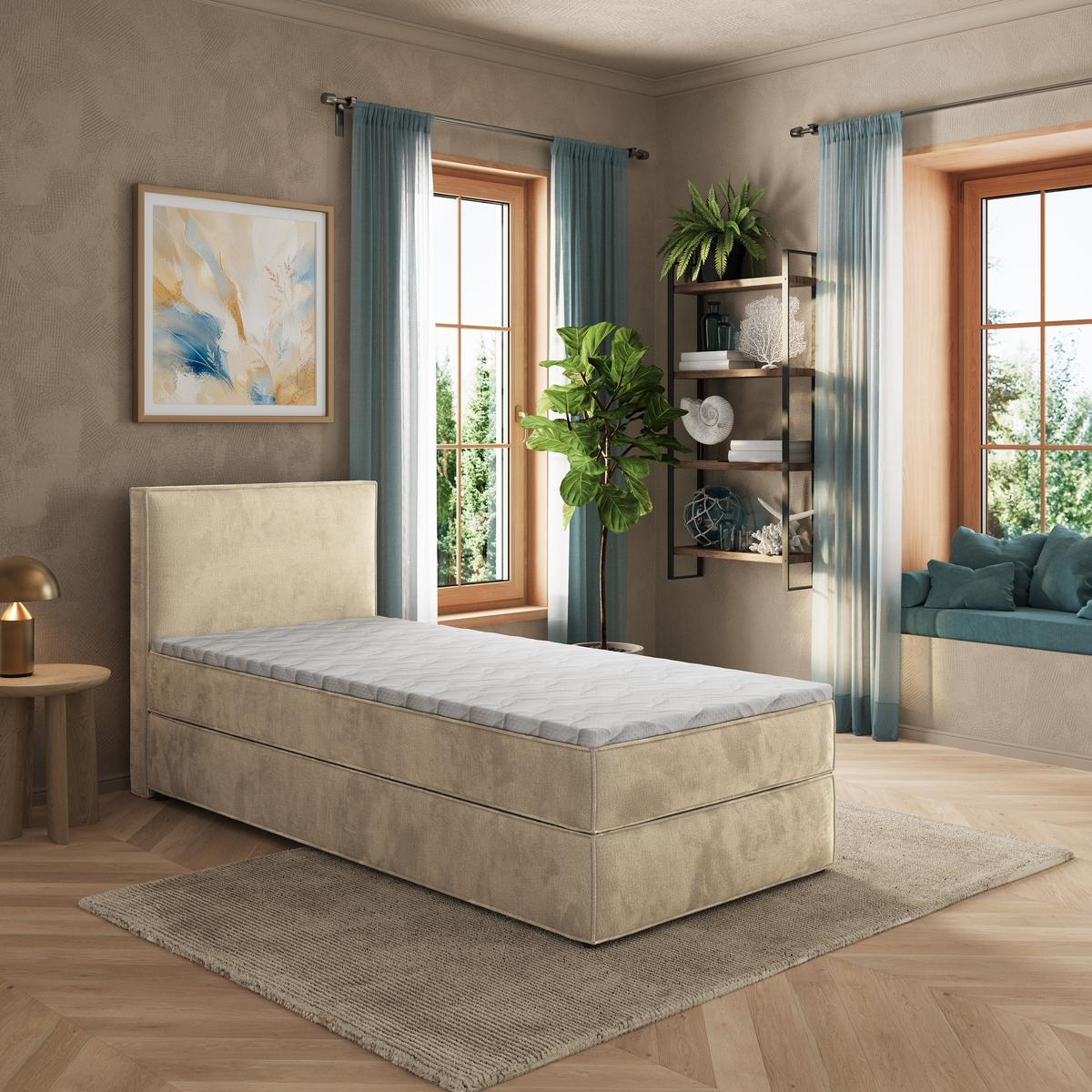 BOXBETT PELLIO 80x200 cm mit Matratze und Topper - Creme - Creme, Holz (80/200cm) - MASSENO
