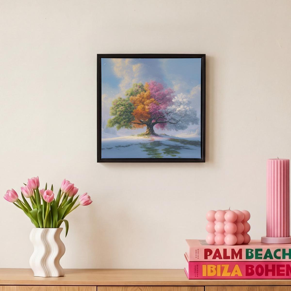 LEINWAND Bilder mit Rahmen - Baum - Jahreszeiten - Winter - Landschaft - 20x20 - Multicolor, Textil (20/20cm) - MuchoWow