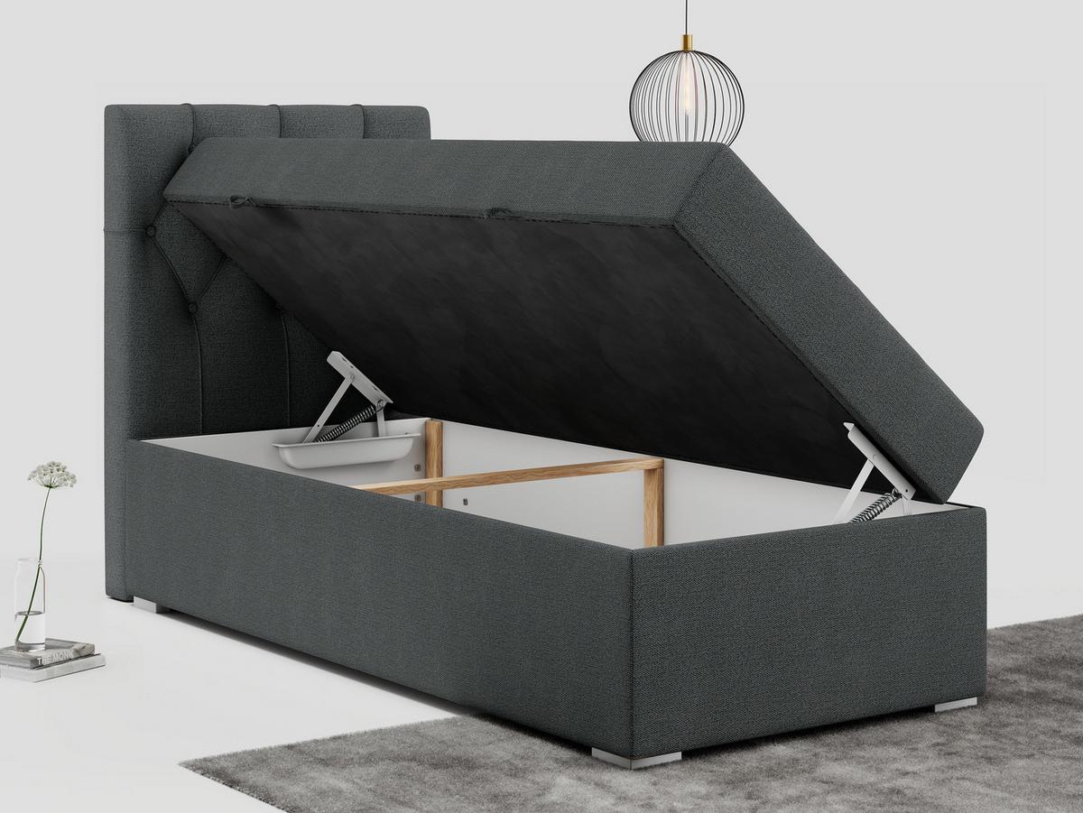 BOXBETT ALDA 90/200 Dunkelgrau Struktur - H3 - Links Seite - Dunkelgrau, Holz/Textil (90/200cm) - MKS
