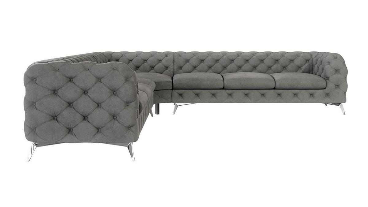ECKSOFA Chesterfield Laura Grau Samt - Silberfarben/Grau, Holz/Textil (323/323cm) - S-Style Möbel