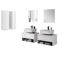 BADMÖBEL-SET 6-teilig weiß Hochglanz, grau, Komplettset mit LED Beleuchtung - Weiß Hochglanz/Grau, Glas/Holzwerkstoff (250/190/46cm) - Furn.Design