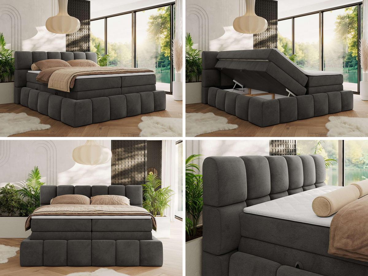 BOXSPRINGBETT NIRA KING 120/200 Dunkelgrau Velvet - H4 - Dunkelgrau, Holz/Textil (120/200cm) - MKS
