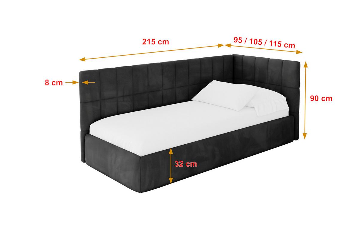EINZELLBETT Jugendbett mit Bettkasten, Links - TULY 100x200 Schwarz - Schwarz, Holzwerkstoff/Textil (100/200cm) - ALTDECOR