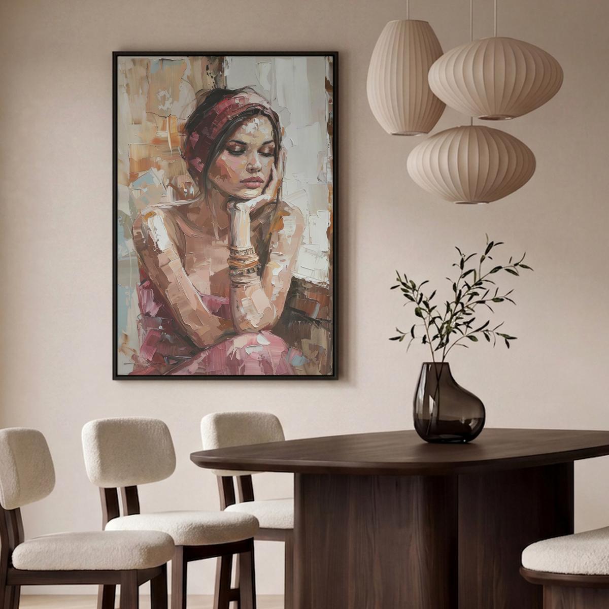 LEINWAND Bilder mit Rahmen - Frau - Lackierung - Porträt - Modern - 100x150 - Altrosa, Textil (100/150cm) - MuchoWow