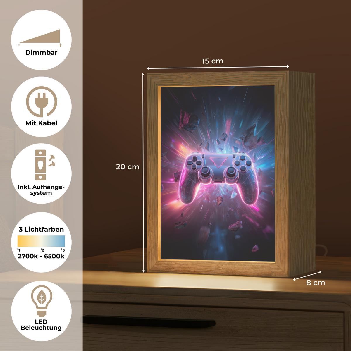 NACHTTISCHLAMPE Controller - Neon - Explosion - Abstrakt 15x20 cm - Violett, Holzwerkstoff (8/15/20cm) - OnlyWow