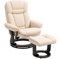 RELAXSESSEL mit Hocker drehbarer Fernsehsessel mit Liegefunktion Taschenfeder - Creme, Leder (83/107/86cm) - HOMCOM