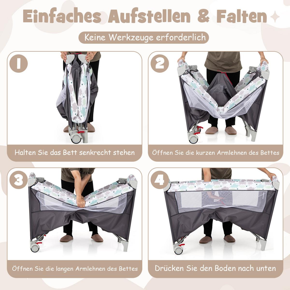 BEISTELLBETT Grau - Grau, Textil - COSTWAY
