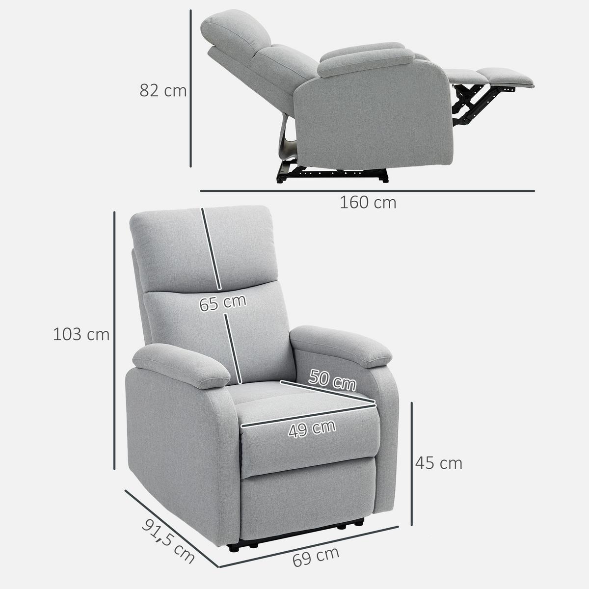 RELAXSESSEL, mit Liegefunktion, bis 150 kg belastbar, Grau - Grau, Metall (69/103/91.5cm) - HOMCOM