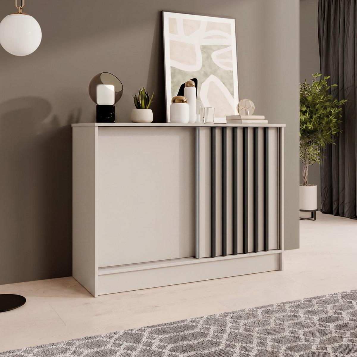 KOMMODE Horizon mit 2 Schiebetüren, Kaschmir+schwarz, 100 cm - Kaschmir/Eiche Artisan, Holzwerkstoff (101/85/43.5cm) - Beautysofa