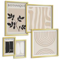 BILDER SET 5er Set - 50x50 cm & 20x30 cm & 40x60 cm Goldrahmen - Boho-Pflanzenposter - Goldfarben, Kunststoff (40/60cm) - TULUP