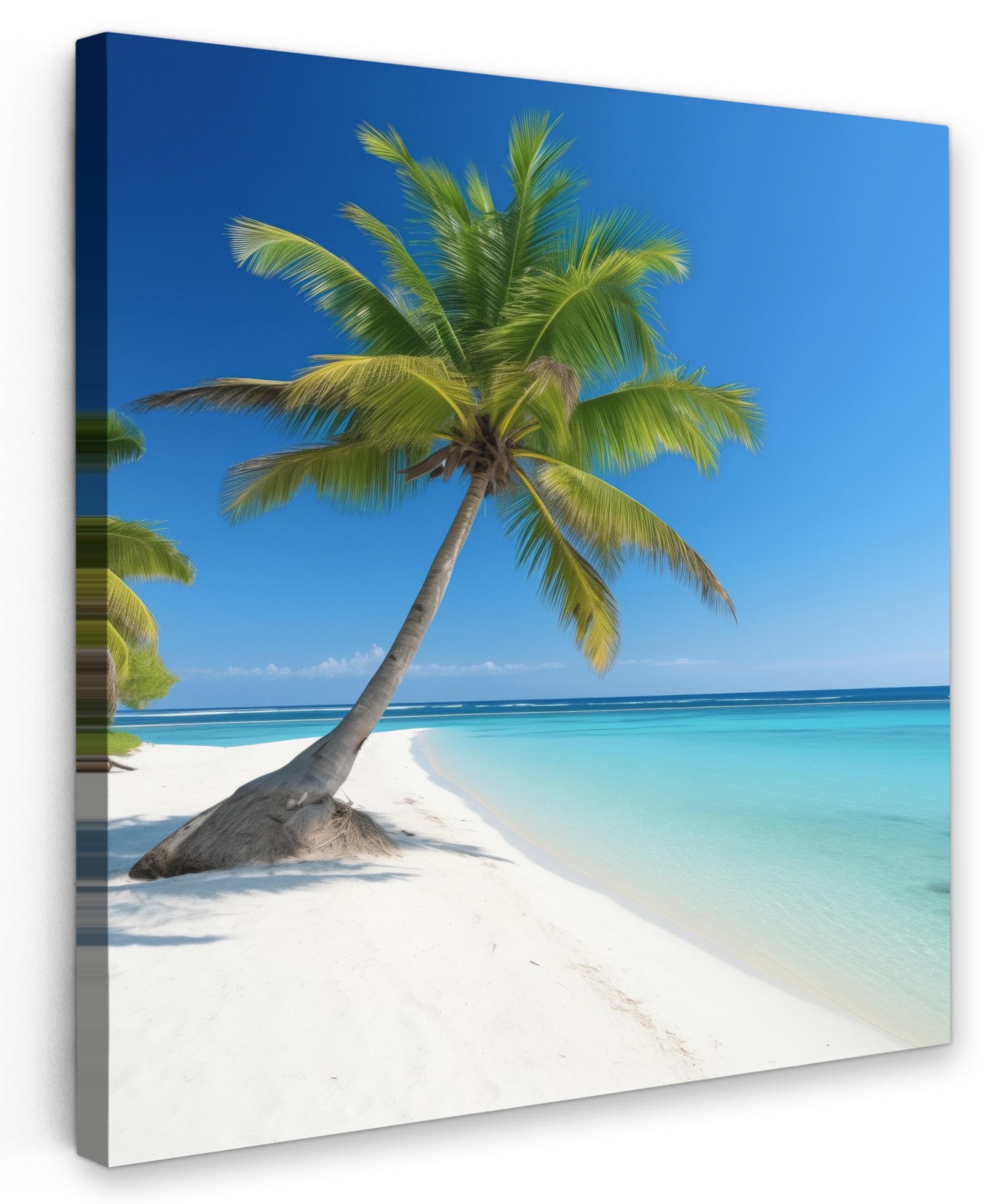 LEINWANDBILD Strand - Palme - Tropisch - Meer Deko Groß 90x90 cm - Grün, Textil (90/90cm) - MuchoWow