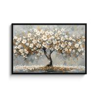 POSTER MIT RAHMENGERAHMTES BILD Baum - Blumen - Weiß - Natur - Kunst 120x80 cm - Weiß, Papier (120/80cm) - MuchoWow