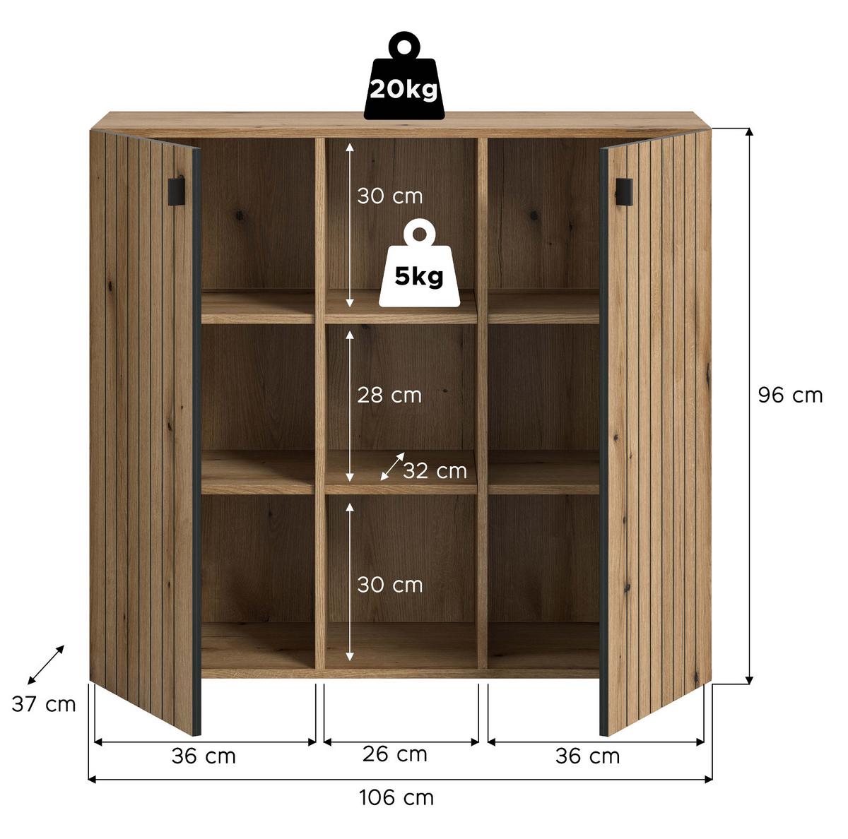 FLURKOMMODE Evoke Eiche 106 cm, Schuhschrank mit eingefräster Rillenoptik - Schwarz/Eiche Artisan, Glas/Holzwerkstoff (106/96/37cm) - Inn.Furn