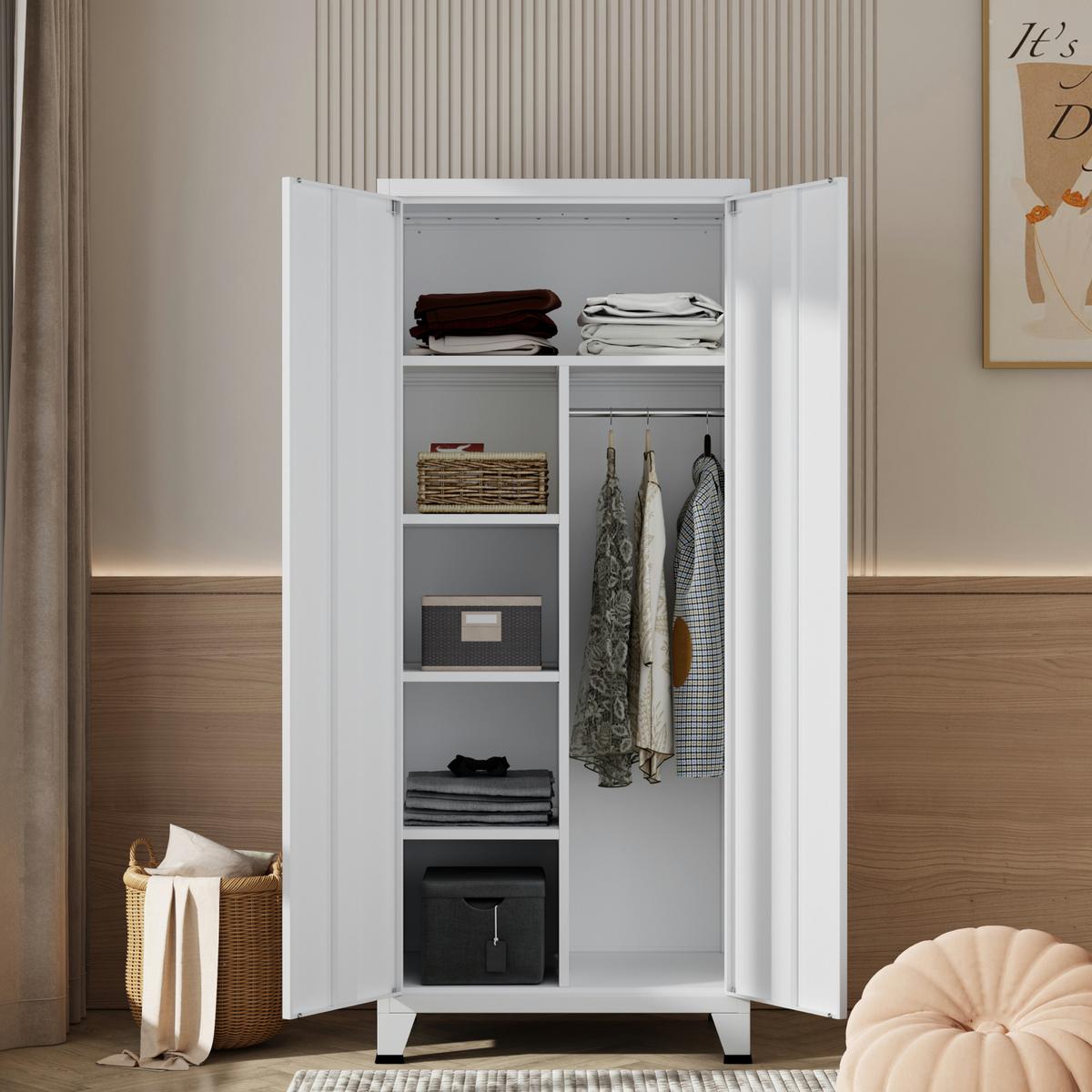 KLEIDERSCHRANK Hankasalmi - Weiß, Metall (90/180/40cm) - [en.casa]