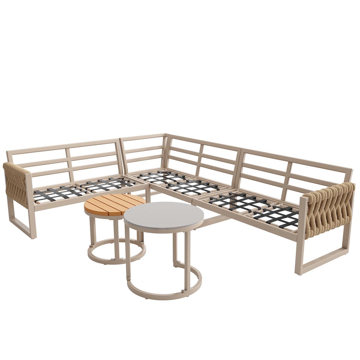 LOUNGEGARNITUR Metall Beige Ecksofa mit 2 Beistelltischen - Beige, Metall - Urban Meuble