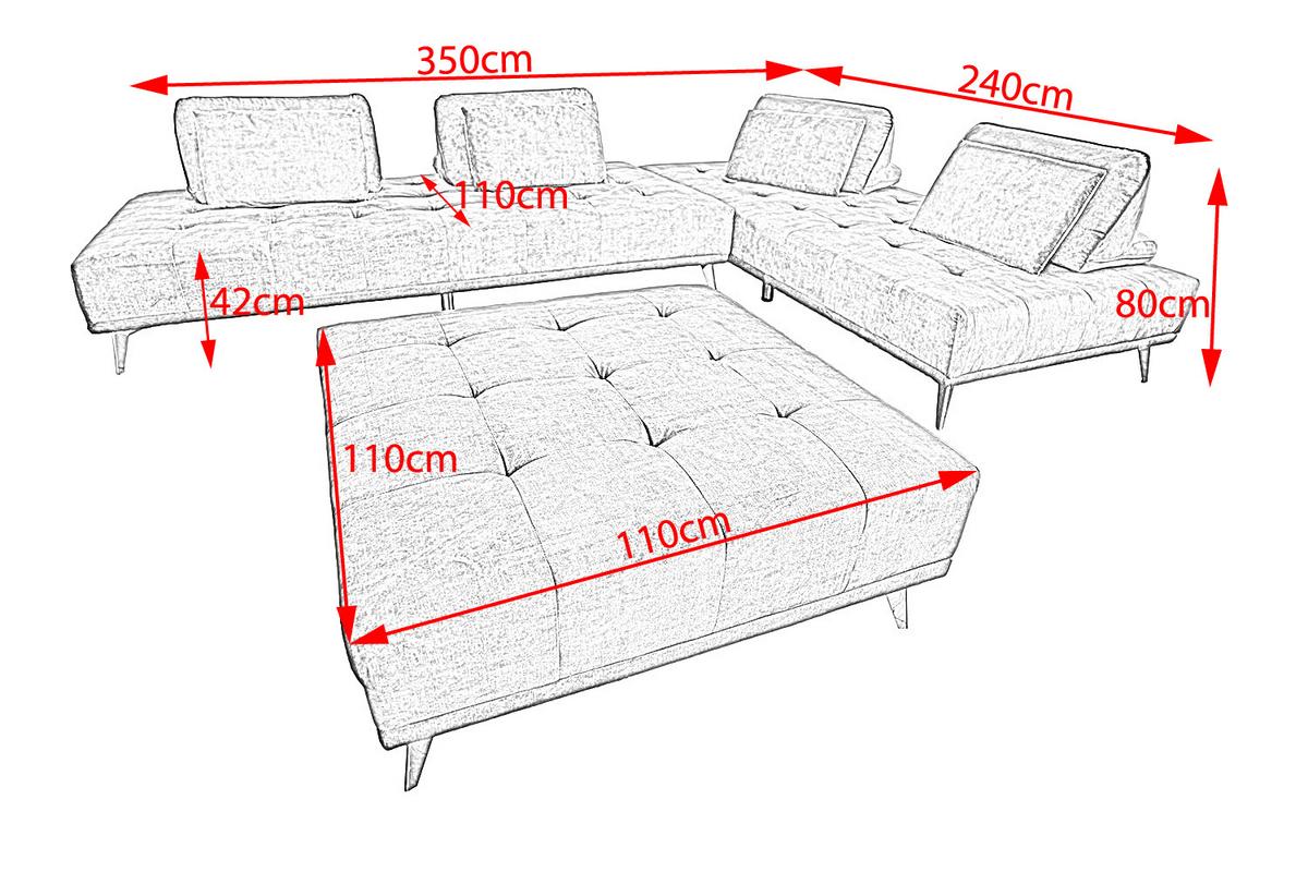 MODULSOFA MIT HOCKER WIOLO Braun Velvet - Silberfarben/Braun, Textil/Metall (350/80/350cm) - KAWOLA