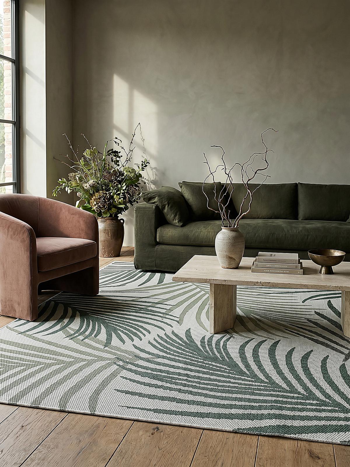 FLACHWEBTEPPICH Palmblätter BORNO Polypropylen Grün 120 x 170 cm - Grün, Textil (120/170cm) - KADIMA DESIGN