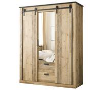 KLEIDERSCHRANK Used Wood hell, dunkles Grau 163 x 209, Schiebetürenschrank 3-türig mit Spiegel - Dunkelgrau/Schwarz, Glas/Holzwerkstoff (163/209/63cm) - Furn.Design