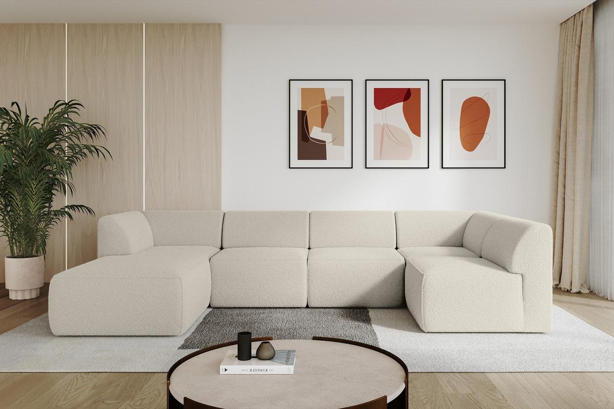 WOHNLANDSCHAFT Ottomane Links MOVO-L 345x180x78 cm Beige Bouclé - Hellbraun, Holzwerkstoff/Kunststoff (345/78/180cm) - ALTDECOR