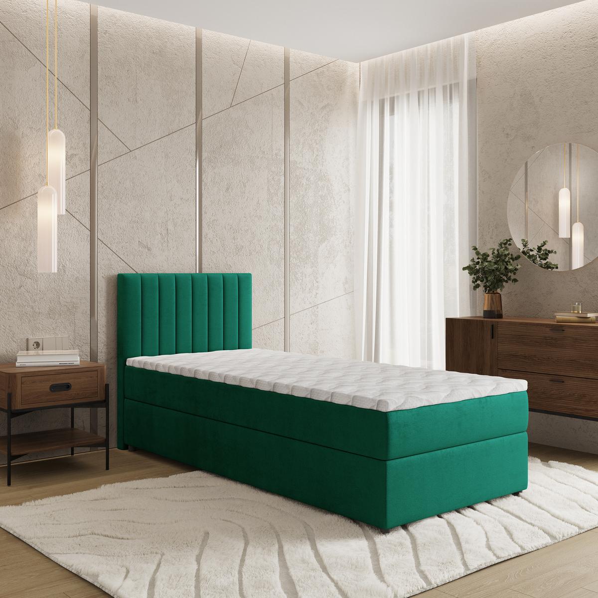 BOXBETT BRESEL 100 100x200 cm mit Matratze und Topper, H2+H3 - Grün - Grün, Holz (100/200cm) - MASSENO