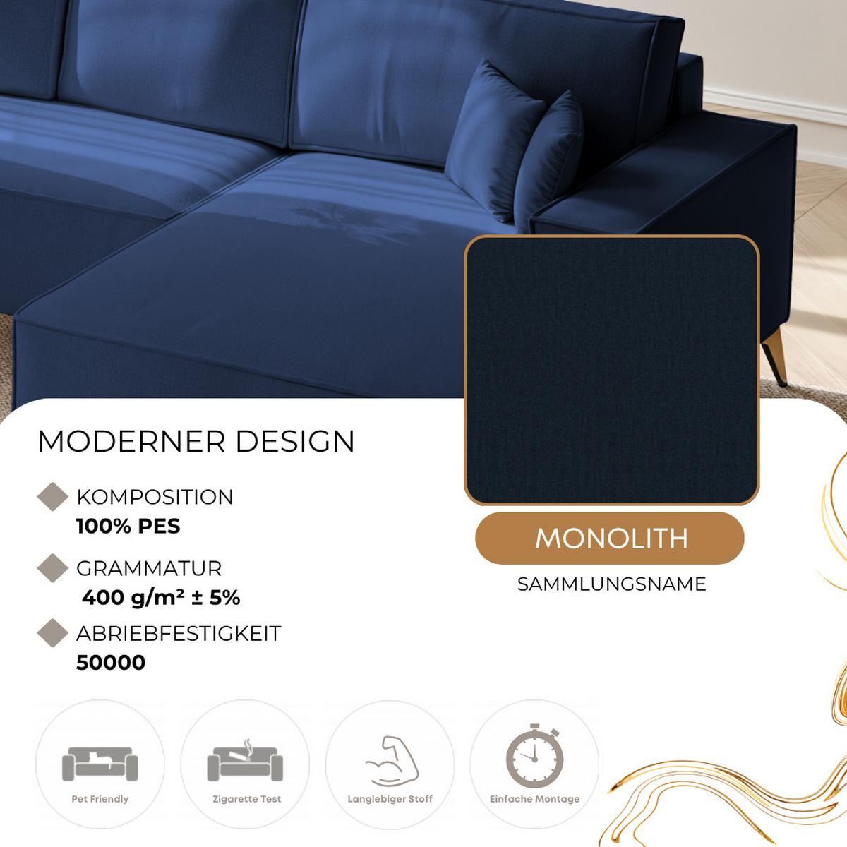 ECKSOFA OTIS Links, mit Schlaffunktion und Bettkasten, Marineblau - Dunkelblau, Textil/Metall (294/185cm) - Idohome