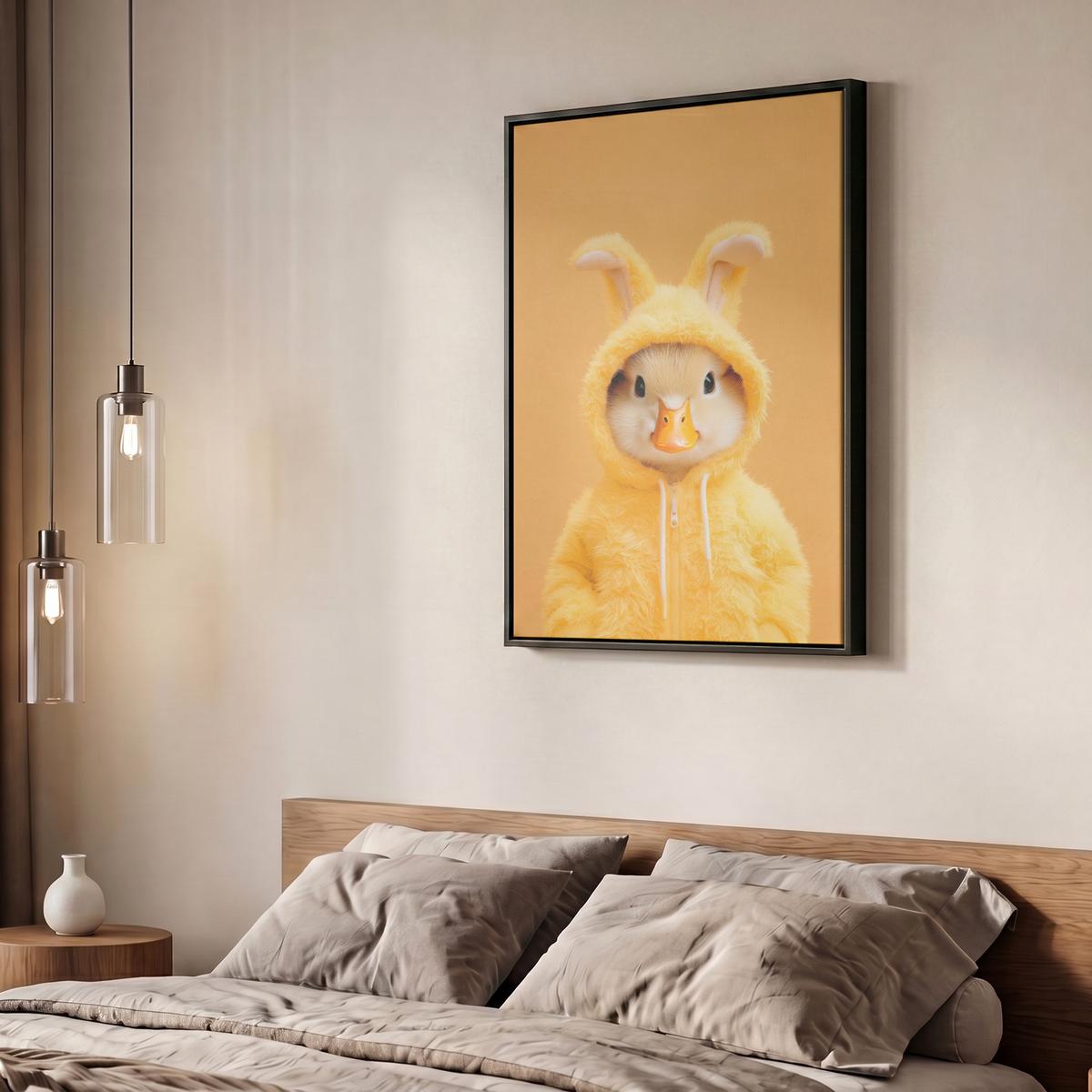 LEINWAND Bilder mit Rahmen - Osterhase - Kostüm - Ente - 50x70 - Gelb, Textil (50/70cm) - MuchoWow