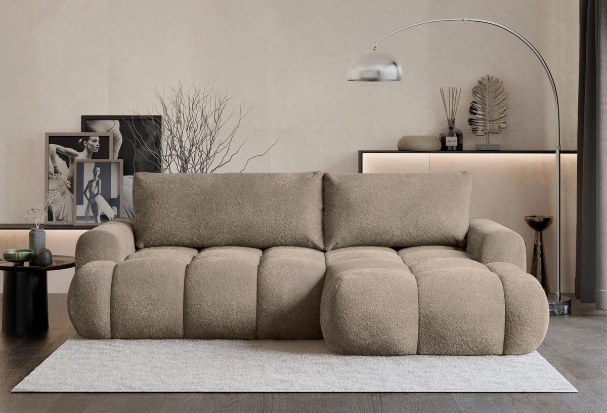 ECKSOFA Ombo Mini, Dunkelbeige Bouclé, rechtsseitig - Schwarz/Cappuccino, Kunststoff/Textil (155/246cm) - Selsey