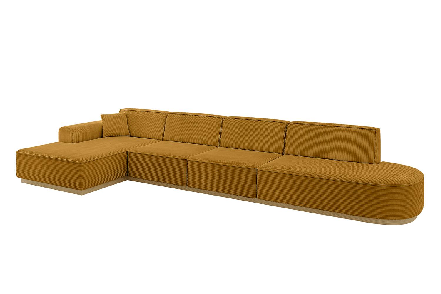 ECKSOFA Ottomane Links IREA-L3-v2 - 412x165x80 cm Senfgelb - Grün, Holzwerkstoff/Textil (412/165cm) - ALTDECOR