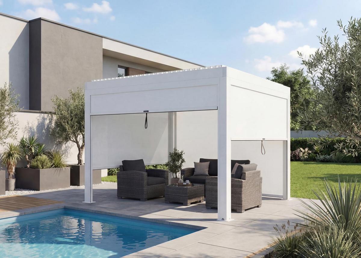 PERGOLA MIT SEITENWAND Weiß - Weiß, Metall (300/220/300cm) - MCW