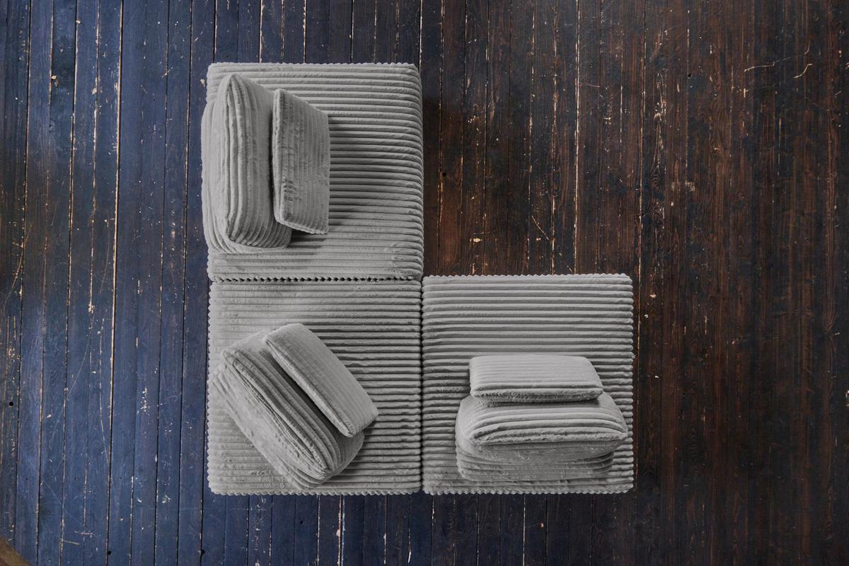 MODULSOFA WIOLO SOFT 3 MODULE 3 KISSEN Grau Cord - Schwarz/Grau, Kunststoff/Textil (222/84/222cm) - KAWOLA