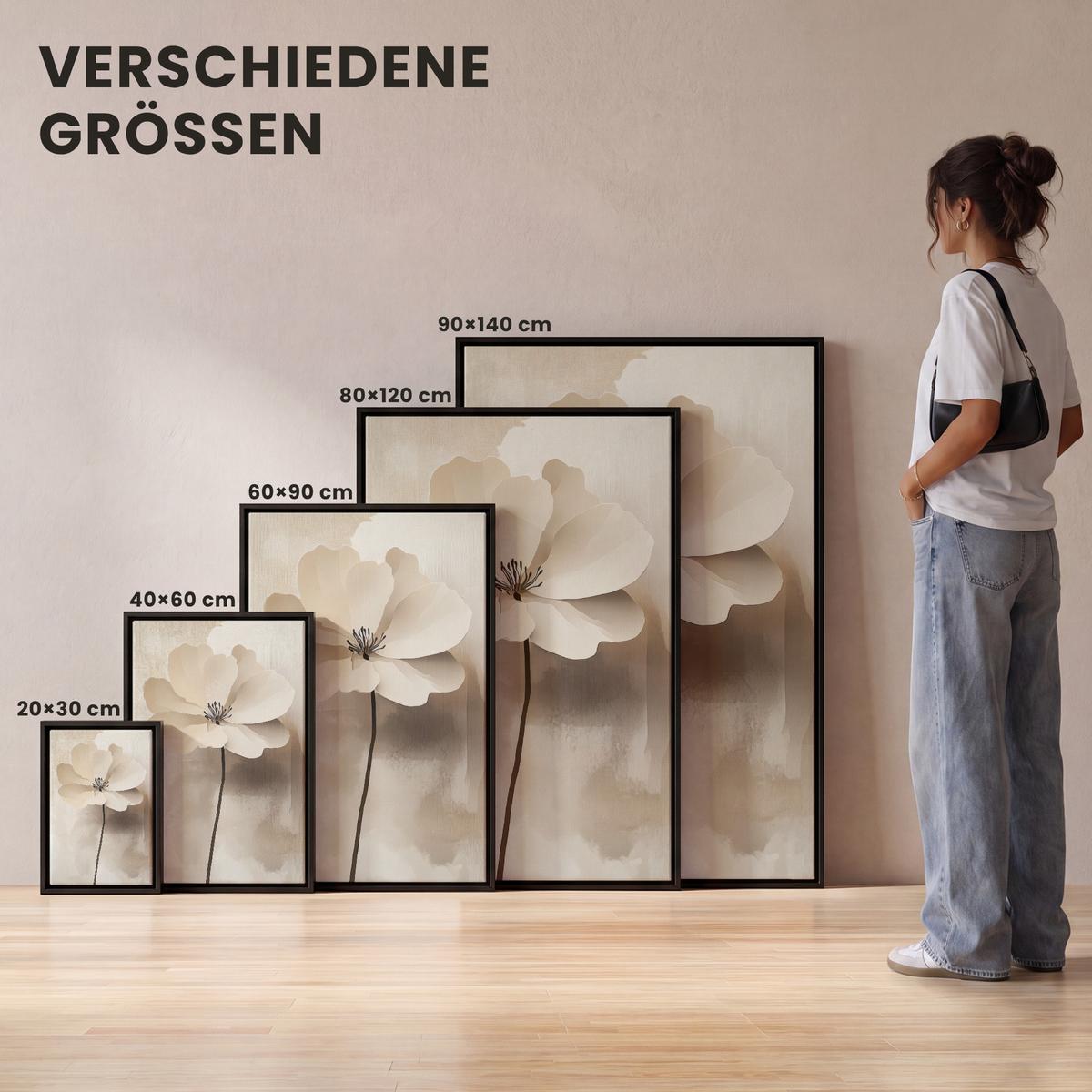 LEINWAND Bilder mit Rahmen - Blume - Beige - Farbe - Schatten - 40x60 - Creme, Textil (40/60cm) - MuchoWow