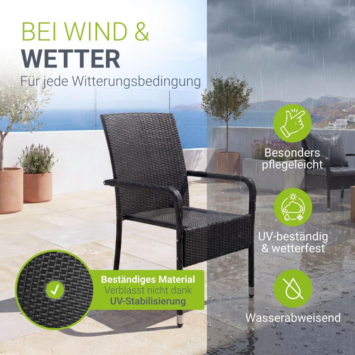 GARTENSTÜHLE Yoro 2er-Set - Schwarz, Kunststoff (50/90/50cm) - Juskys