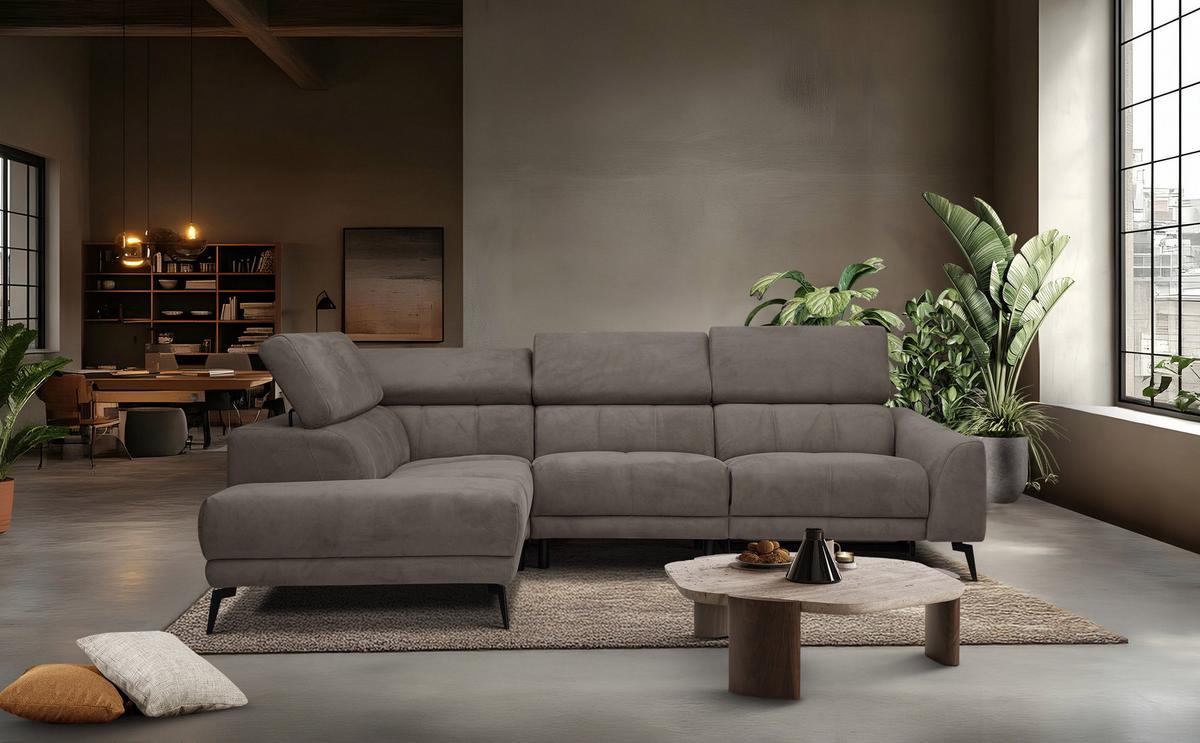 ECKSOFA LARS 5-Sitzer, 1 Relax, verstellbare Kopfstützen, taupe - Taupe/Schwarz, Holzwerkstoff/Textil (284/201cm) - Wozimo