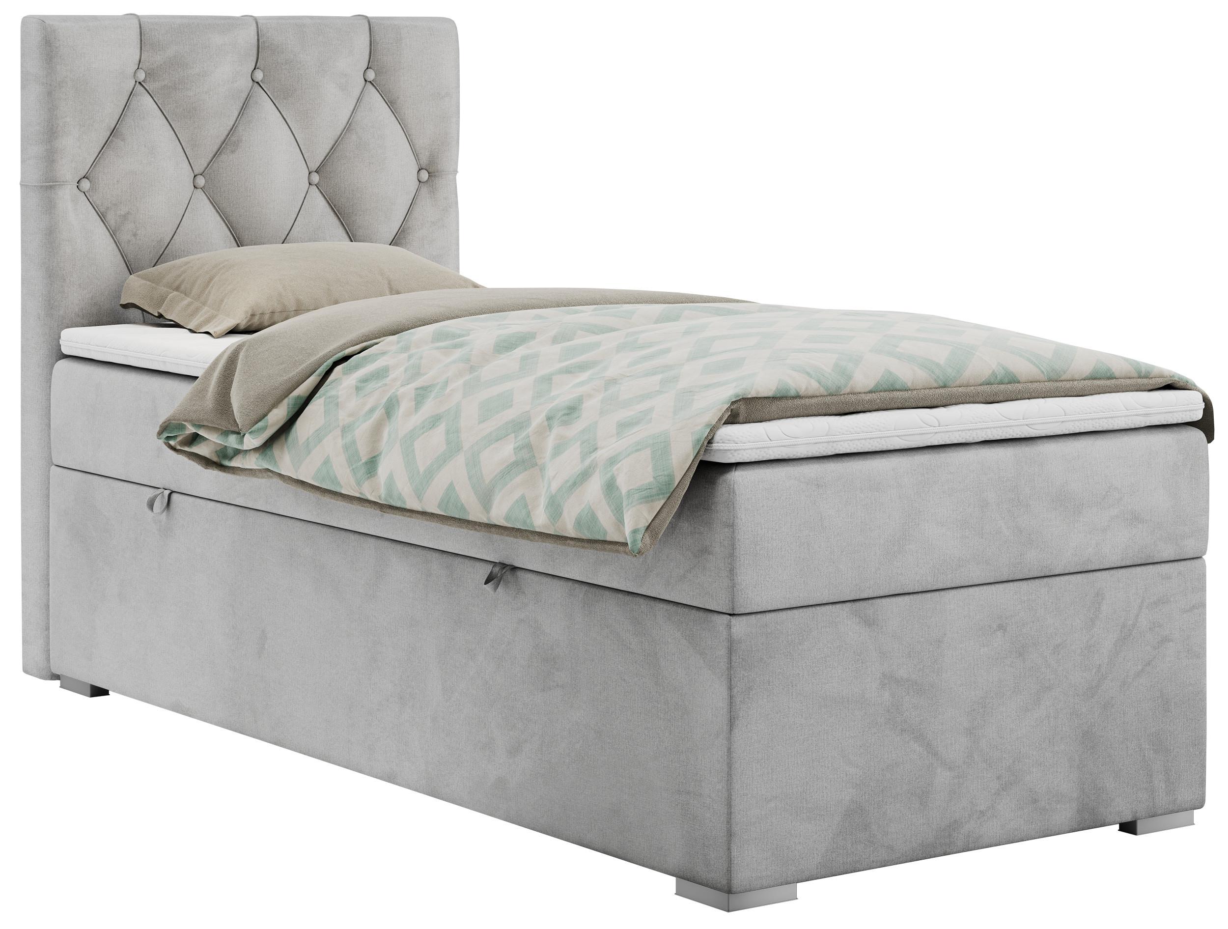 BOXBETT ALDA 90/200 Hellgrau Velvet - H3 - Links Seite - Hellgrau, Holz/Textil (90/200cm) - MKS