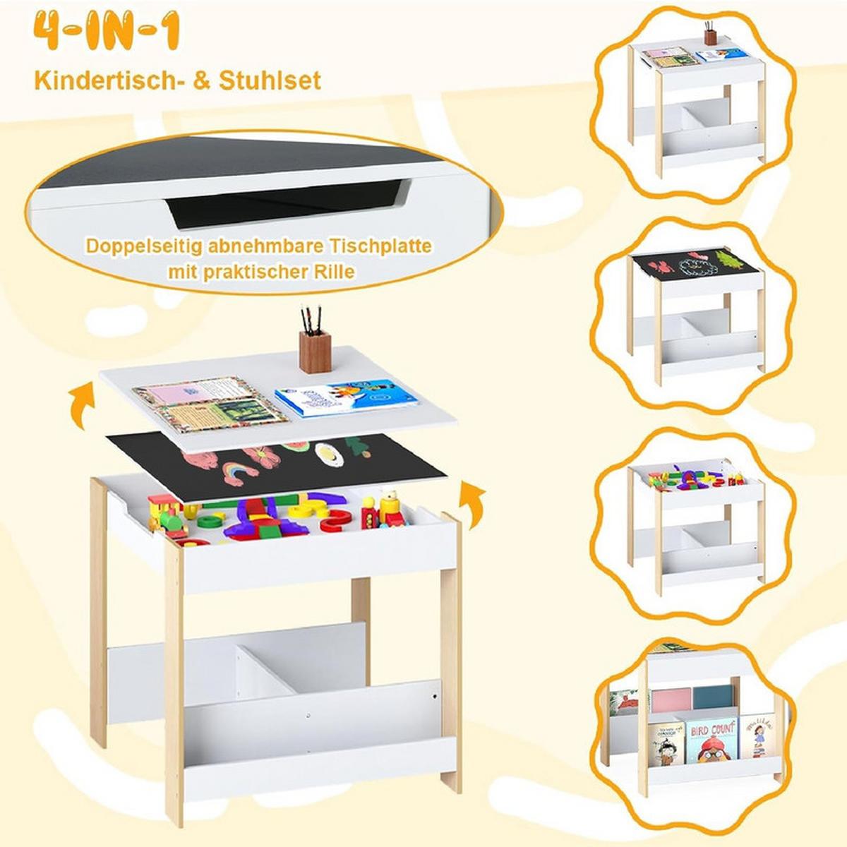 KINDERTISCH mit Stuhl natur(3-tlg) - Naturfarben, Holzwerkstoff (62/56.5/62cm) - COSTWAY