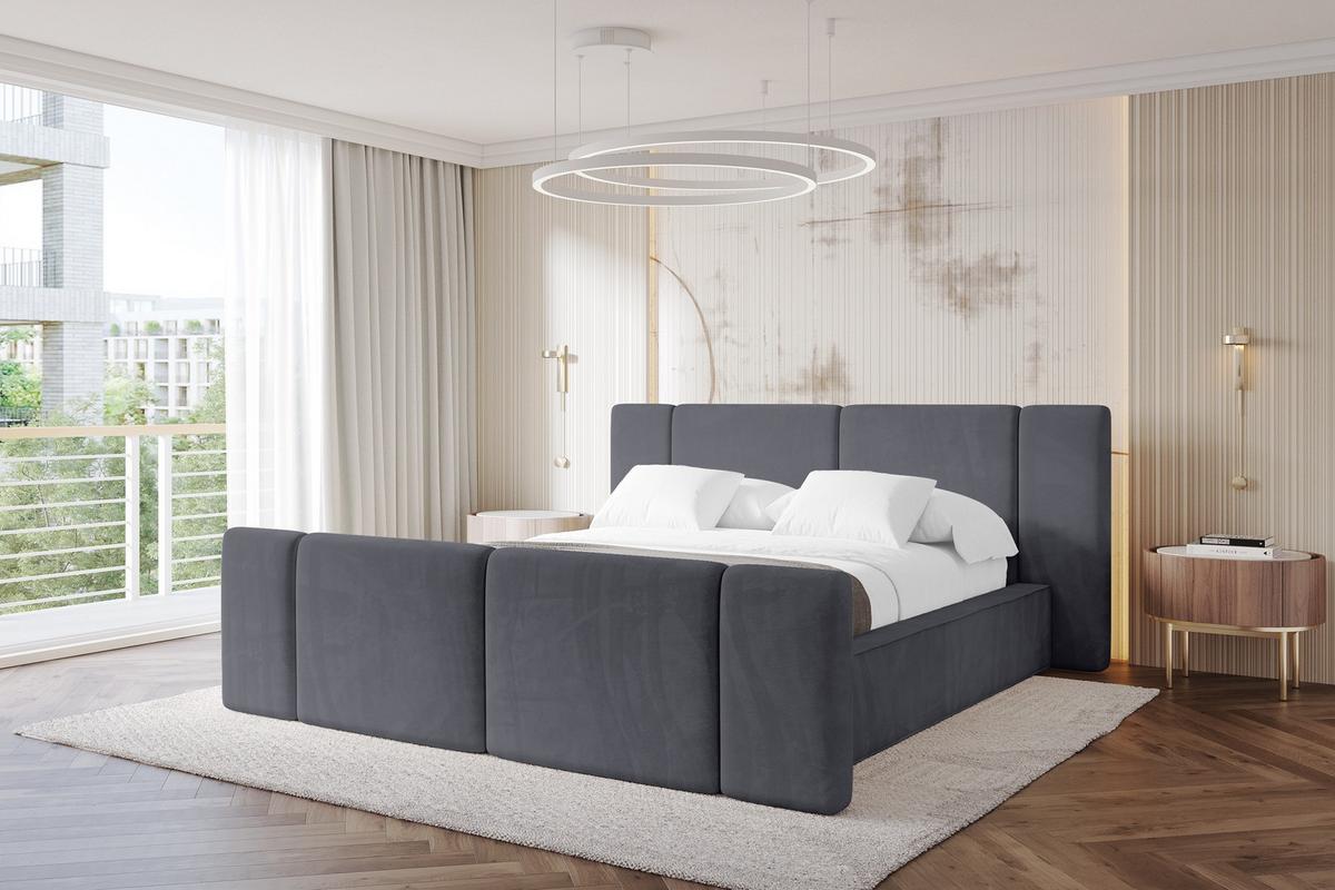 POLSTERBETT mit Bettkasten, Fußteil und Lattenrost, Bett mit Matratze H3/H4 - RIVO-Z 180x200 Dunkelgrau - Dunkelgrau, Holzwerkstoff/Textil (180/200cm) - ALTDECOR