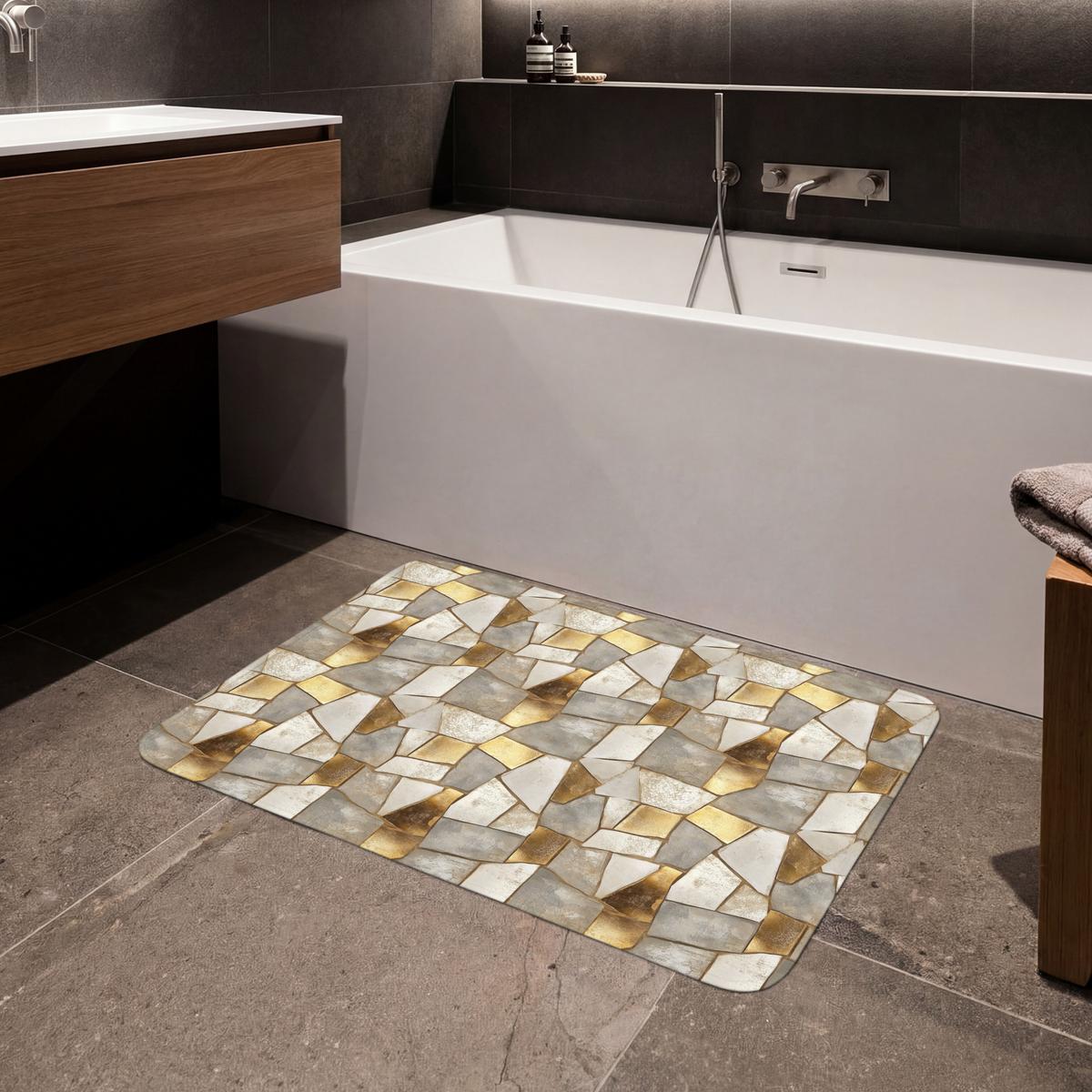 BADEMATTE Mosaik - Marmor - Gold 90x60 cm - Champagner, Textil (90/60cm) - OnlyWow
