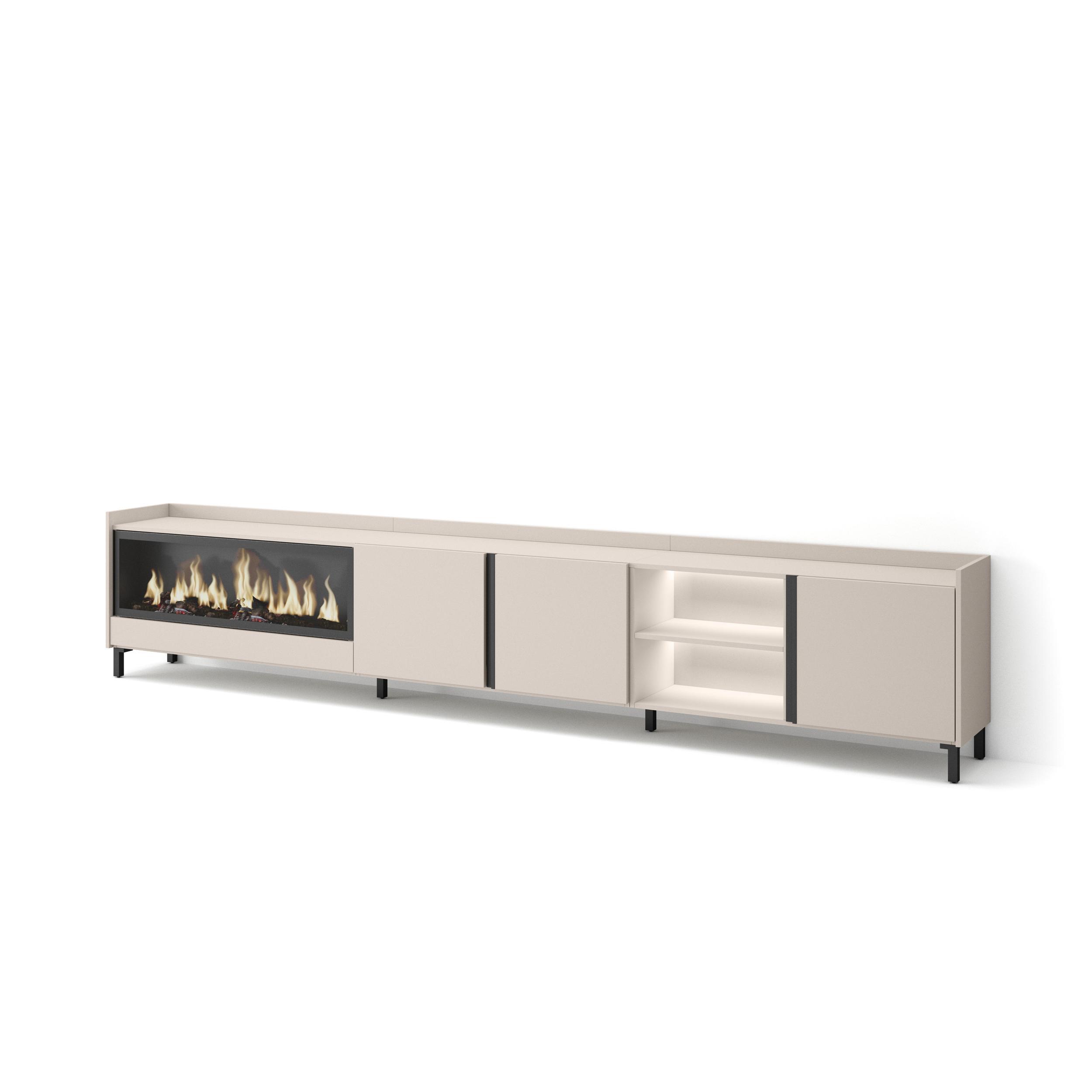 LOWBOARD, Beige, 315/35/61cm, Kamin mit Feuereffekt XXL - Beige, Holzwerkstoff (315/61/35cm) - Skraut Home