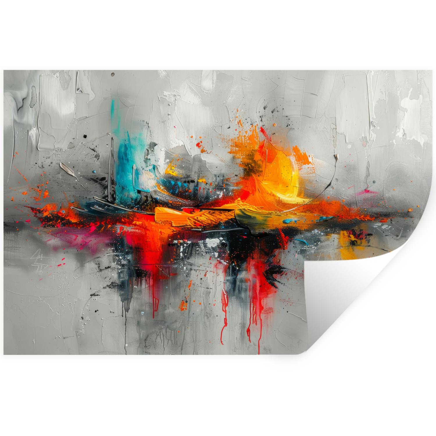 WANDTATTOO Moderne Kunst - Orange - Grau - Abstrakt Deko Wohnzimmer 60x40 cm - Hellgrau, Kunststoff (60/40/0.1cm) - MuchoWow
