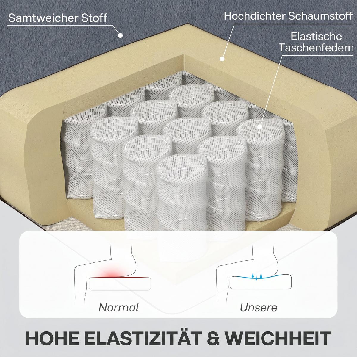 OHRENSESSEL Polyester Grau - Eukalyptusholzfarben/Grau, Holz/Textil (74/102/86cm) - HOMCOM