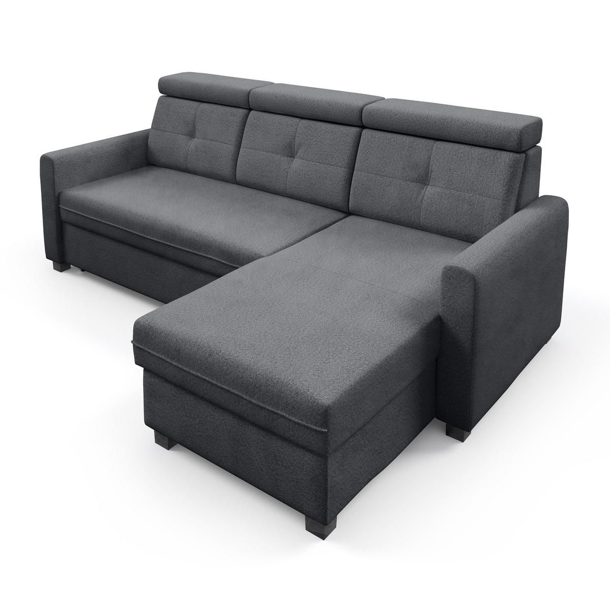 ECKSCHLAFSOFA Milano, Dunkelgrau, rechts - Dunkelgrau/Schwarz, Textil (217/166cm) - Beautysofa