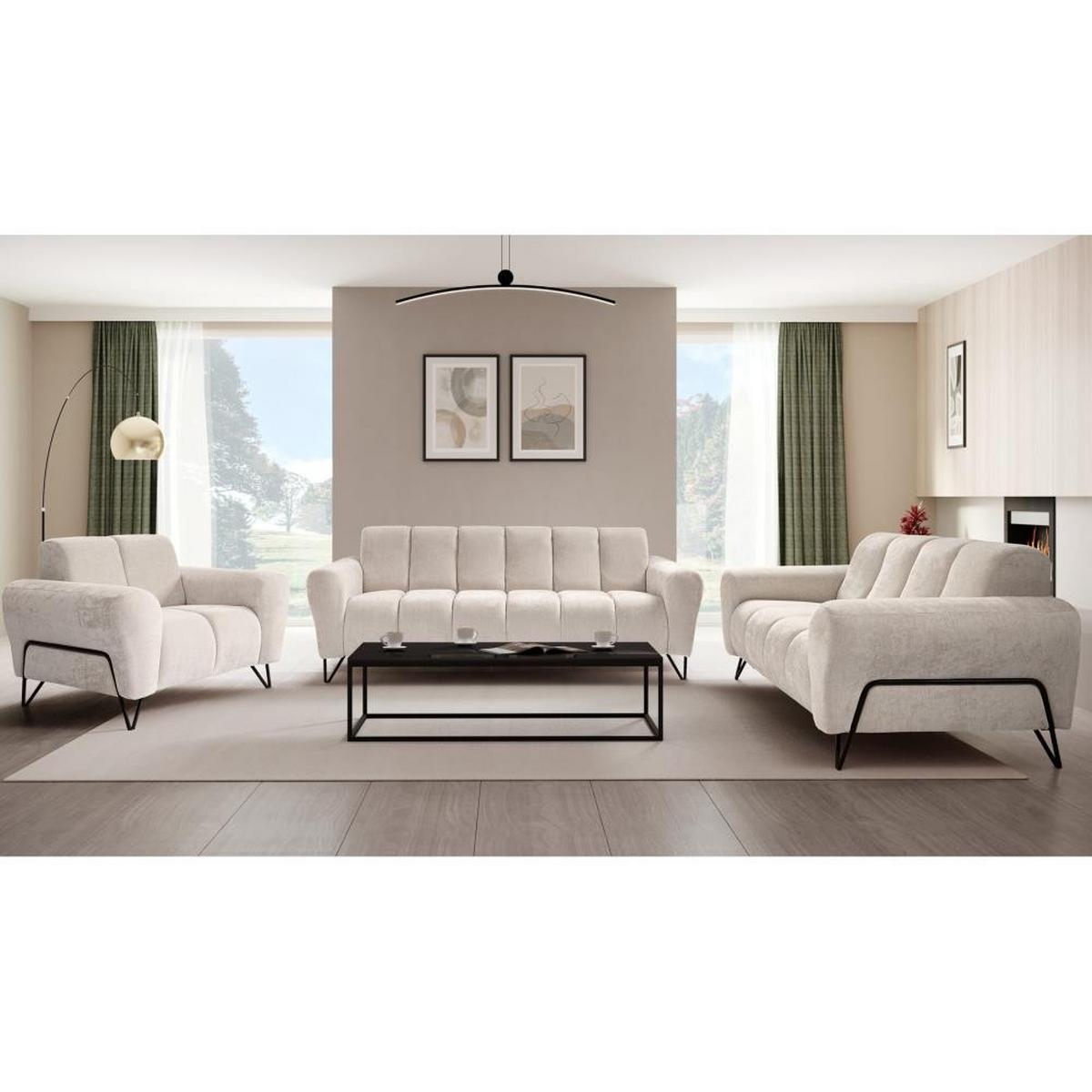 SITZGARNITUR Volare Sofas+Sessel, ohne Schlaffunktion, Hellbeige - Beige/Schwarz, Textil/Metall (220/83/98cm) - Beautysofa