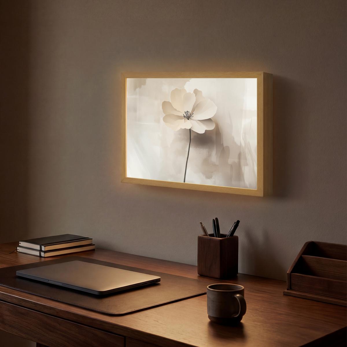 WANDLEUCHTE MIT AKKU Blume - Beige - Farbe - Schatten 40x30 cm - Beige, Holzwerkstoff (40/30/8cm) - OnlyWow