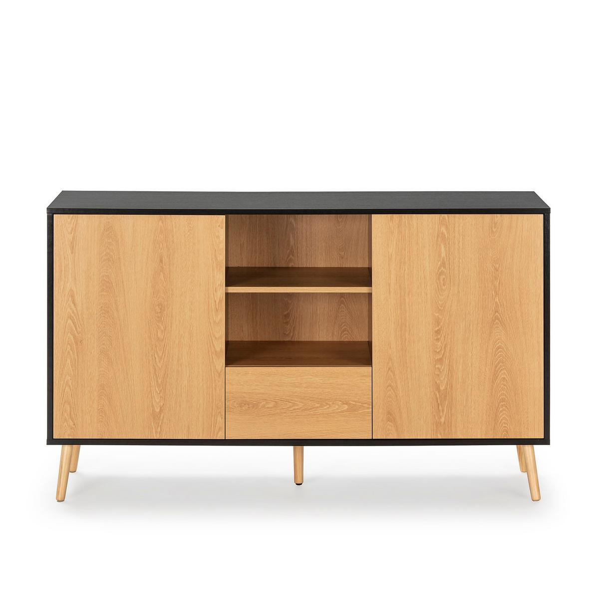 SIDEBOARD Apolo 2 Türen 1 Schublade, Schwarz/Holzfarbe - Schwarz, Holzwerkstoff (136/80/40cm)