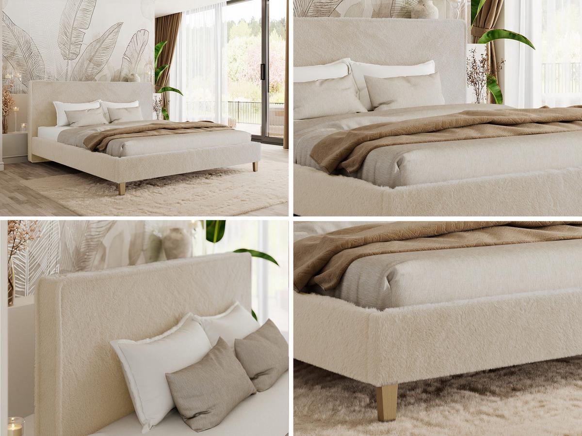POLSTERBETT LUMARO CLASSIC 200/200 - Creme Plüsch - Matratze Foam - Creme/Kernbuche, Holz/Textil (200/200cm) - MKS