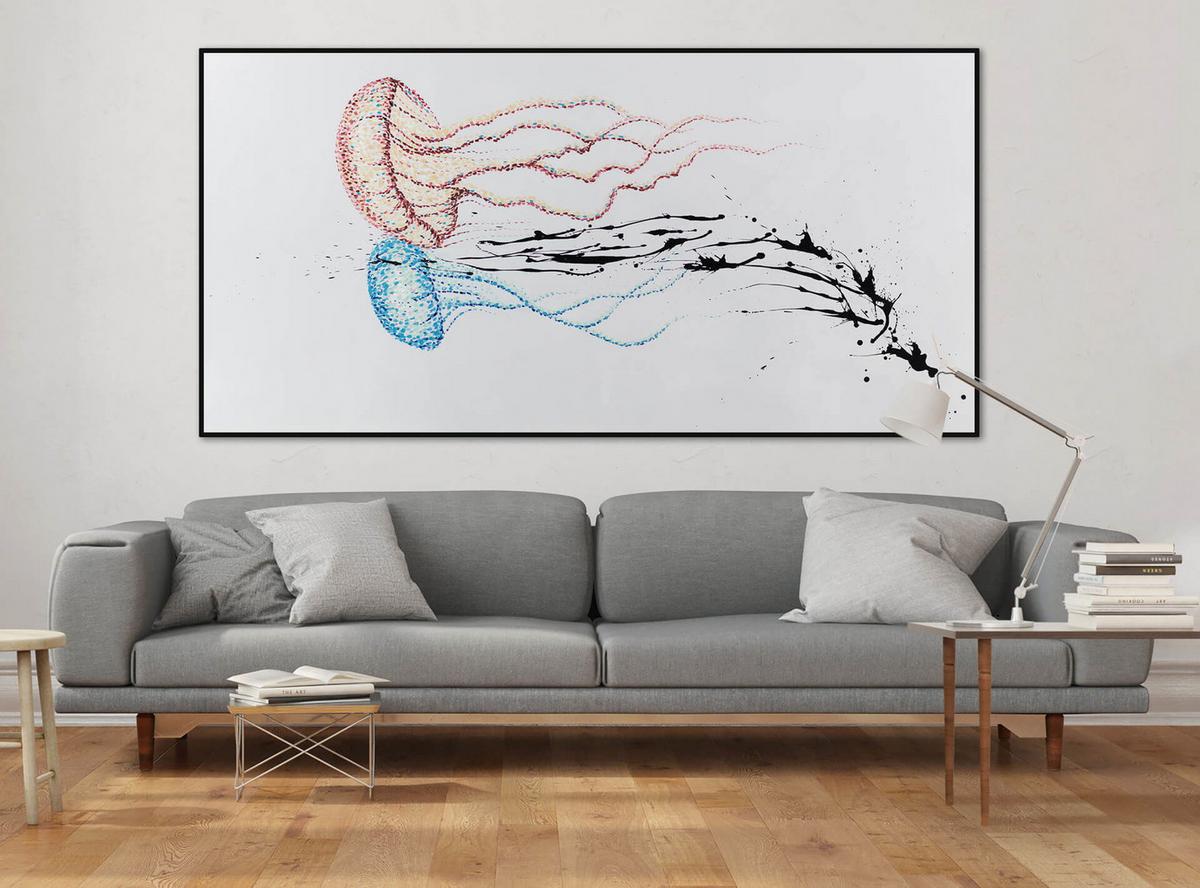 ÖLGEMÄLDE XXL Rot 200/100 cm - Blau/Rot, Holz/Textil (6.68/100cm) - KUNSTLOFT