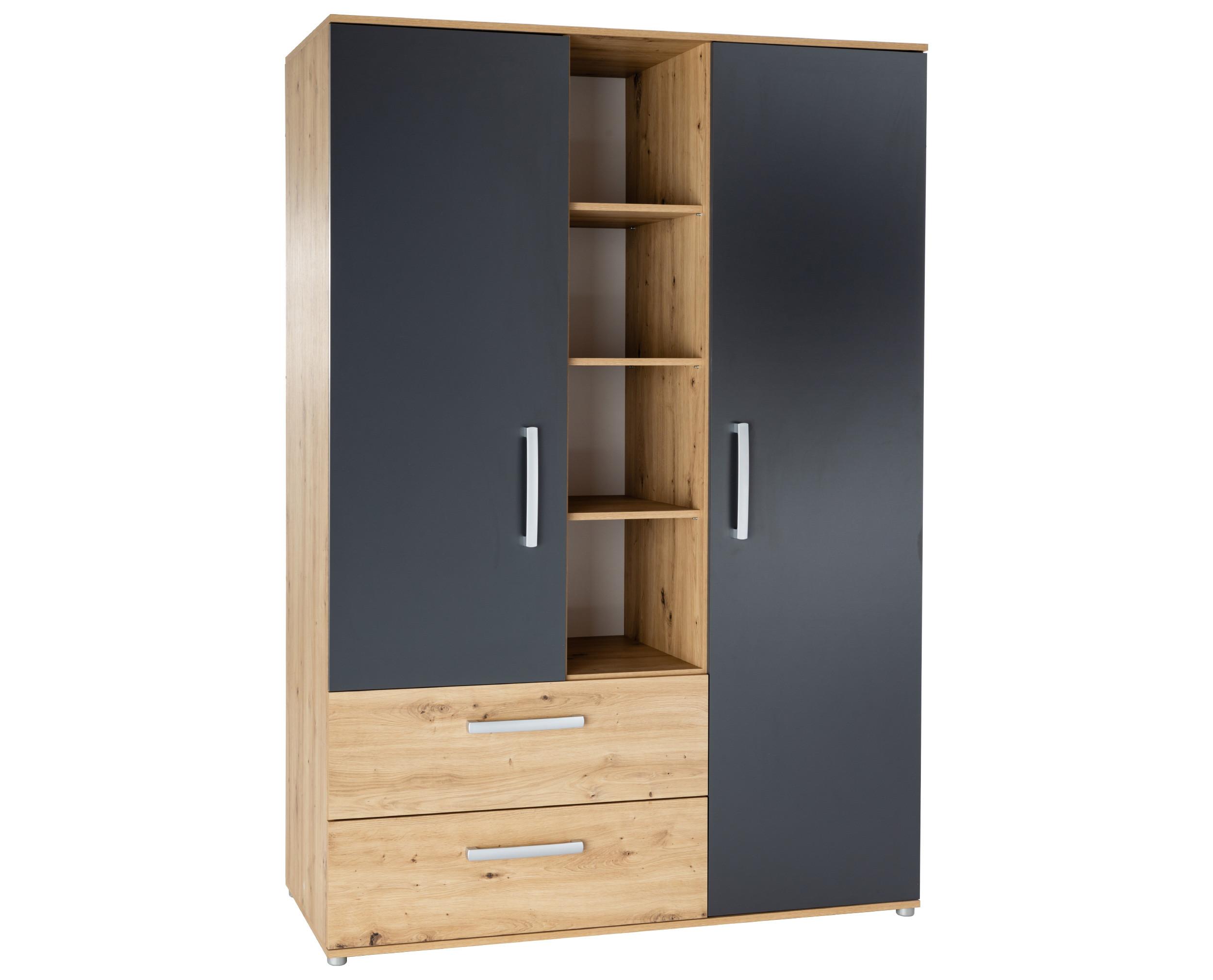 KLEIDERSCHRANK Alessio 2. türig - Anthrazit/Silberfarben, Holzwerkstoff/Kunststoff (130/188/51cm) - arthur berndt