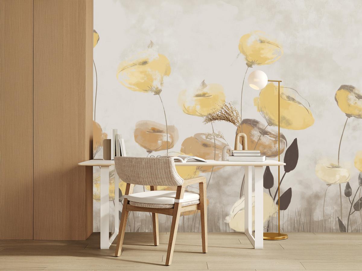 FOTOTAPETE Blumen Feldpflanzen Abstraktion 450x315 - Gelb/Beige, Papier (450/315cm) - Muralo