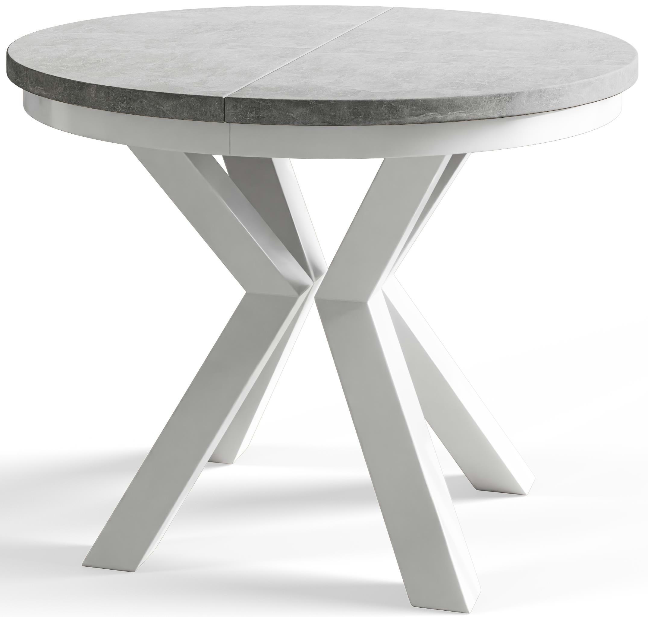 ESSZIMMERTISCH LOFT, ausziehbarer Tisch 120 cm/200 cm, Farbe: Grau, mit Metallbeinen in Farbe Weiß - Weiß/Grau, Holzwerkstoff (120/120/76cm) - Alpi-Möbel